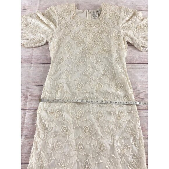 Vintage Gloria Vanderbilt Women's Ivory Lace Beaded Wedding Dress - 1XL - Picture 5 of 13